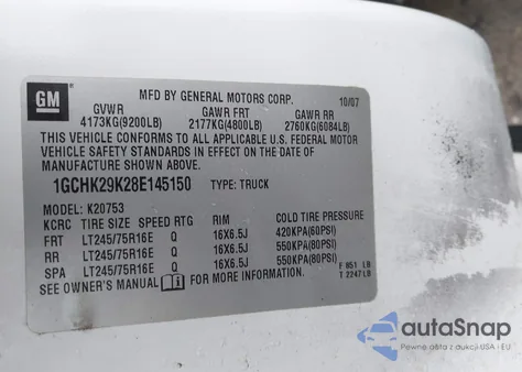 2008 Chevrolet Silverado 2500Hd Lt1 z USA, uszkodzony, nr VIN 1GCHK29K28E145150